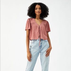 LA Hearts Trim Double Tie Front Top
